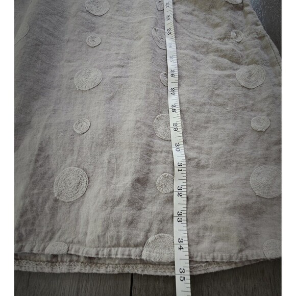 Lina Tomei Tan Gray Linen Embroidered Dress Shift Sz L Lagenlook Minimalistic - Picture 10 of 11